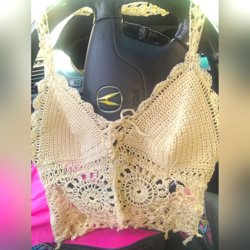 Handmade Crochet lace halter top Medium